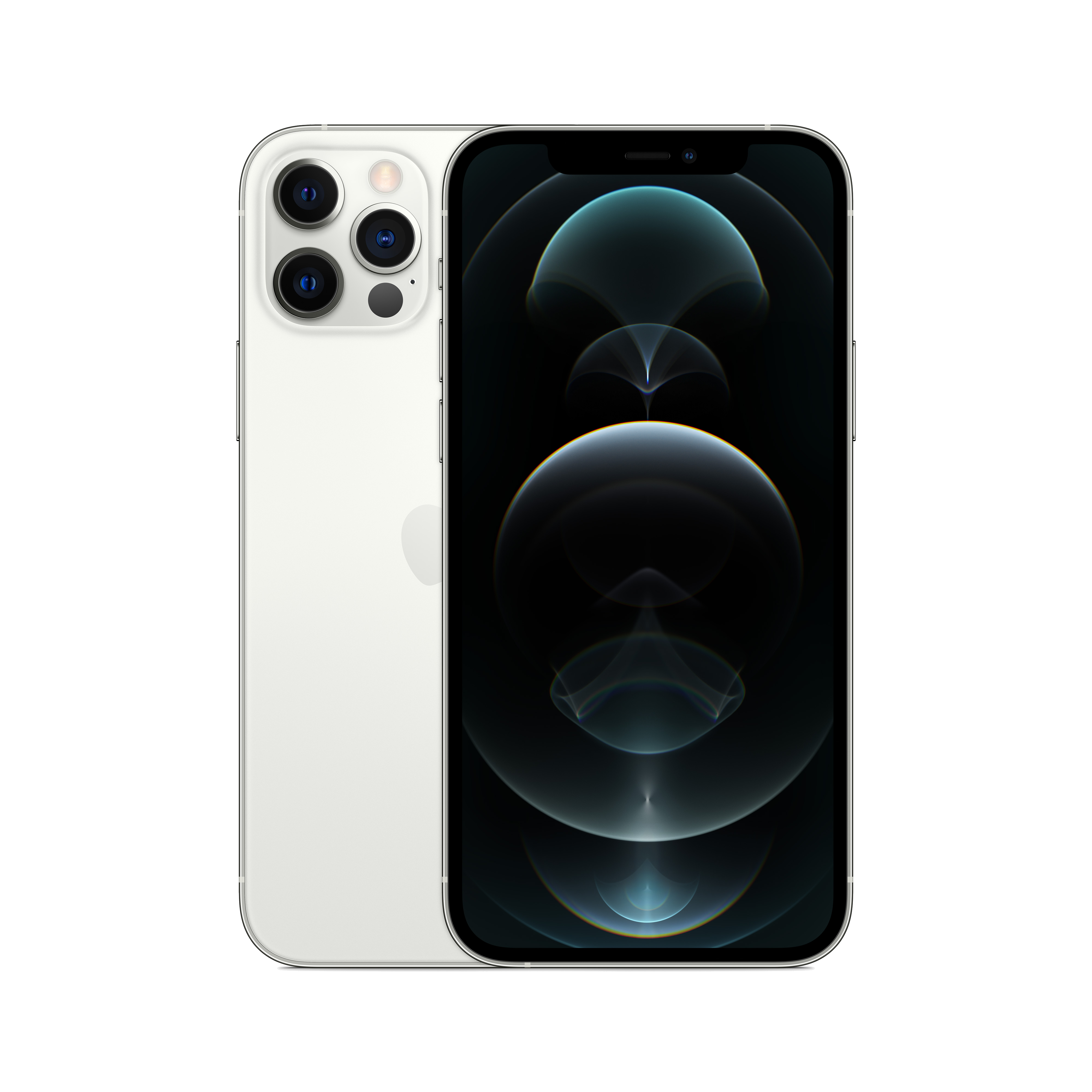 Un iPhone blanco con tres cámaras y una pantalla oscura.