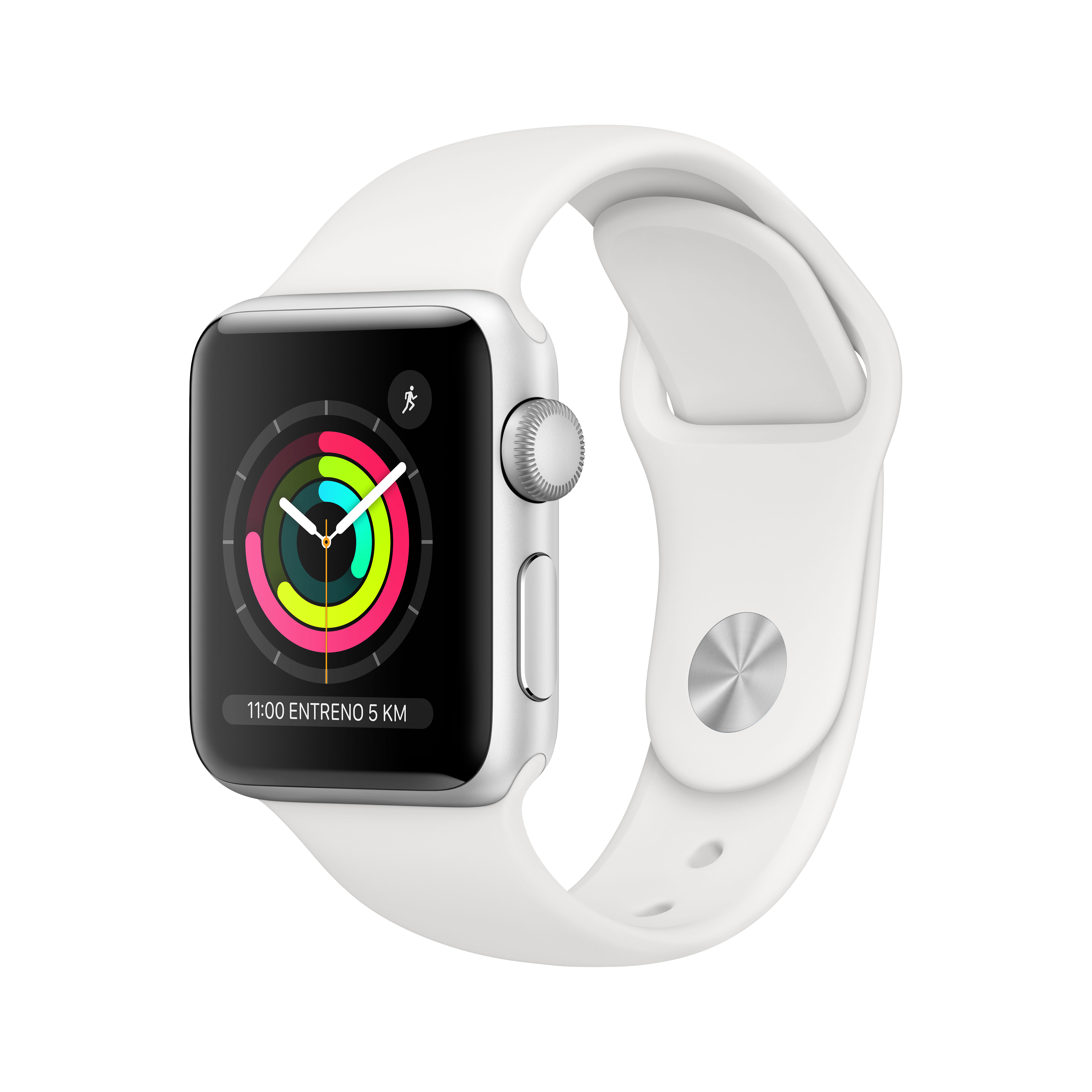 Apple Watch Series 3 gps 38mm aluminio en plata correa deportiva blanco y reloj inteligente oled caja con s3 38 8gb