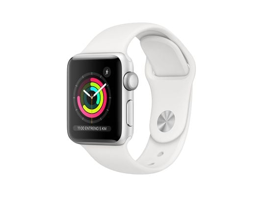 Apple Watch Series 3 GPS, 38 mm, Caja de Aluminio Plata, Correa Deportiva,  Blanco