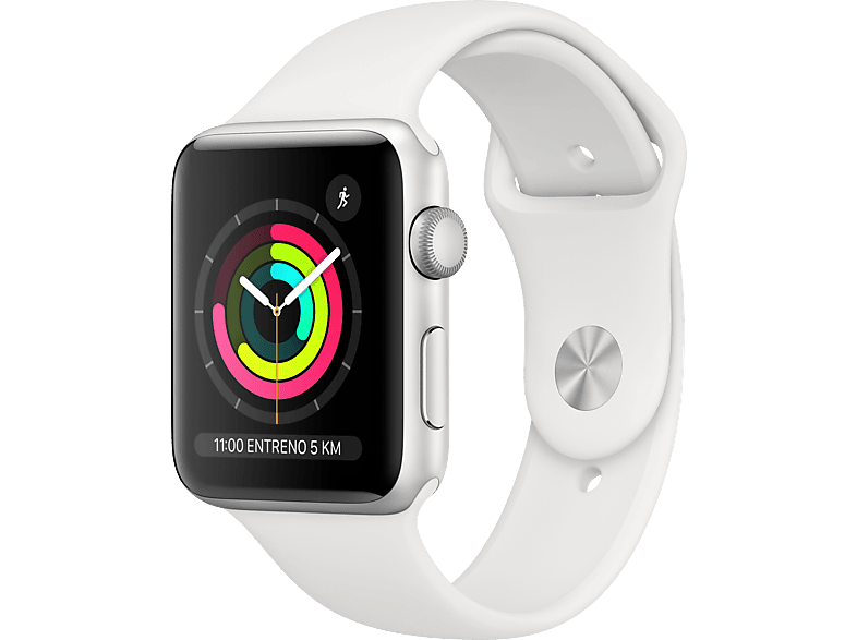 Apple Watch Series 3 GPS, 42 mm, Caja Aluminio Plata, Correa Deportiva, Blanca