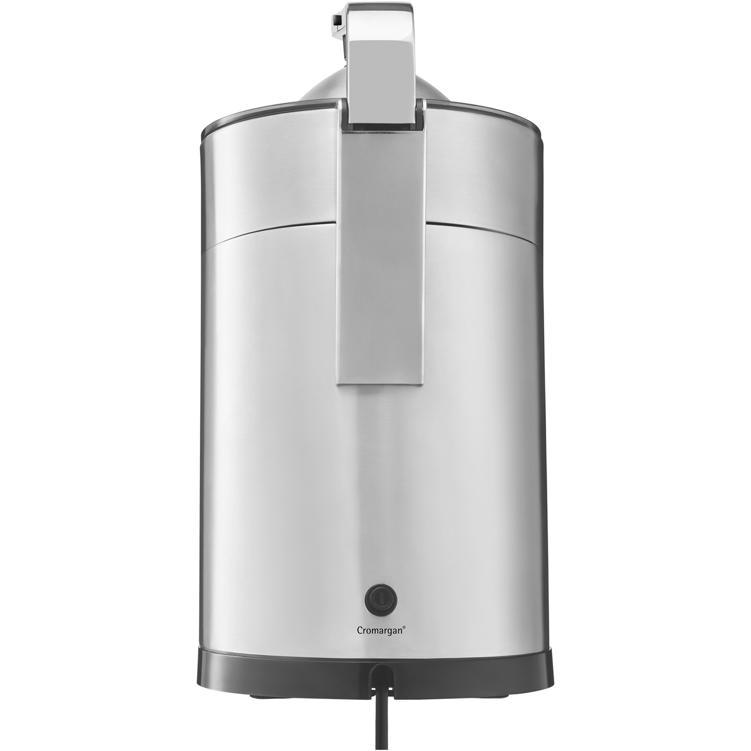 A stainless steel Cromargan juicer with a black base and power button.