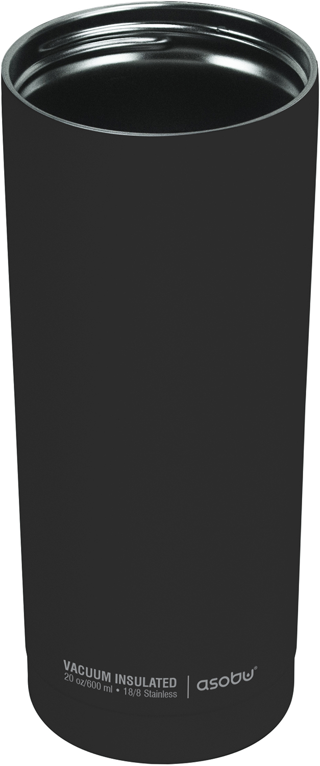 Black vacuum insulated stainless steel tumbler. The brand 'asobu' is visible.