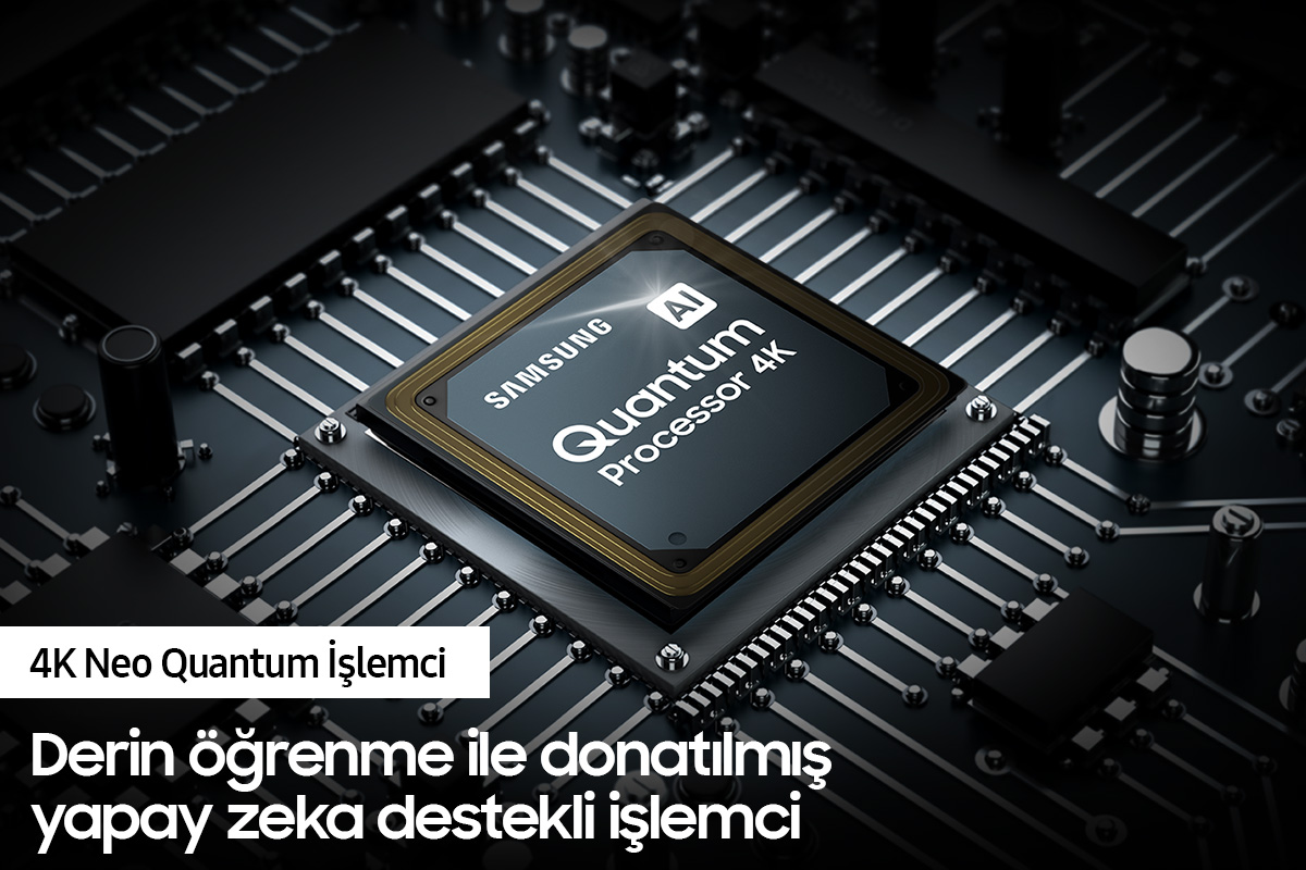 Samsung Quantum Processor 4K çipli bir devre kartının yakından görünümü.