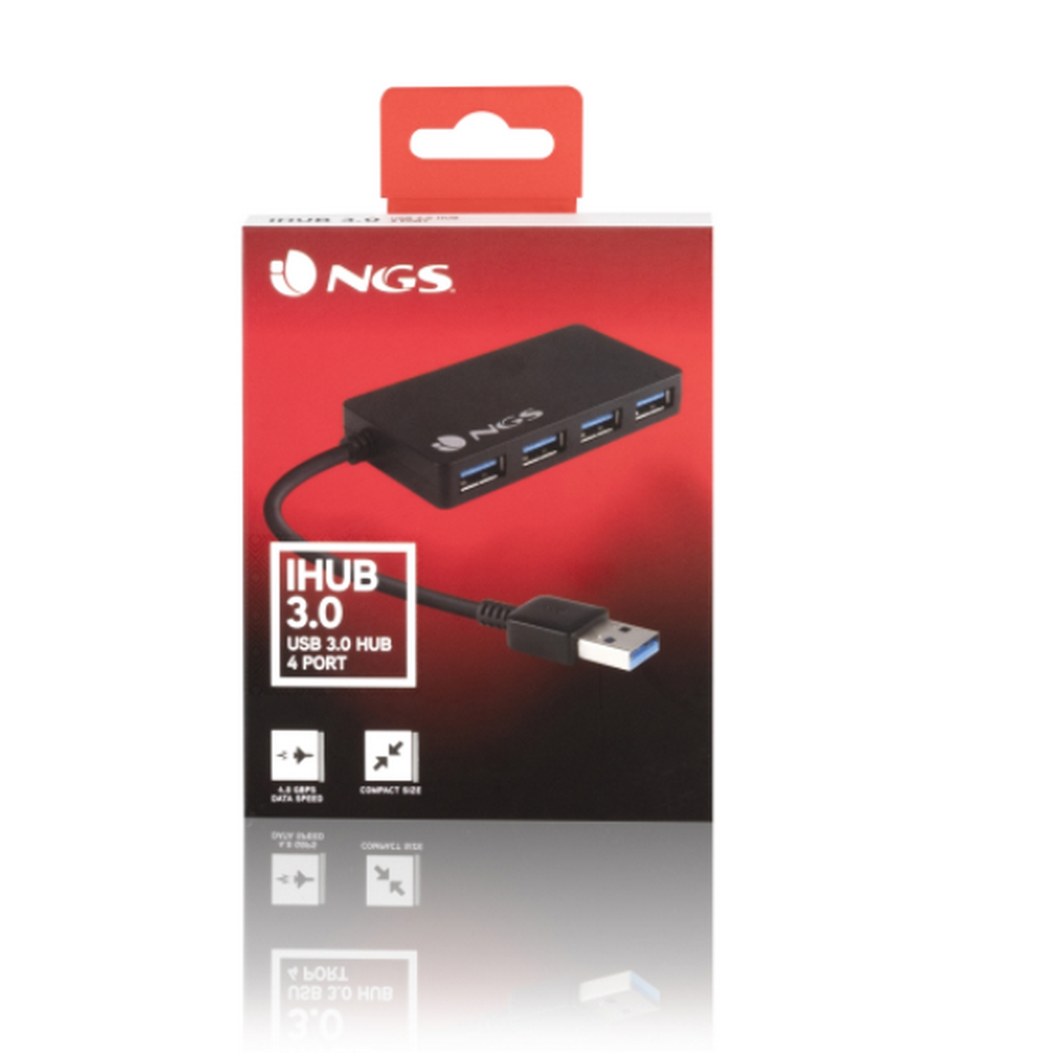 Hub - NGS iHub 3.0, USB, 4 Puertos, 5000 Mbit/s, Compatible con USB 3.0, 2.0 y 1.1, Negro
