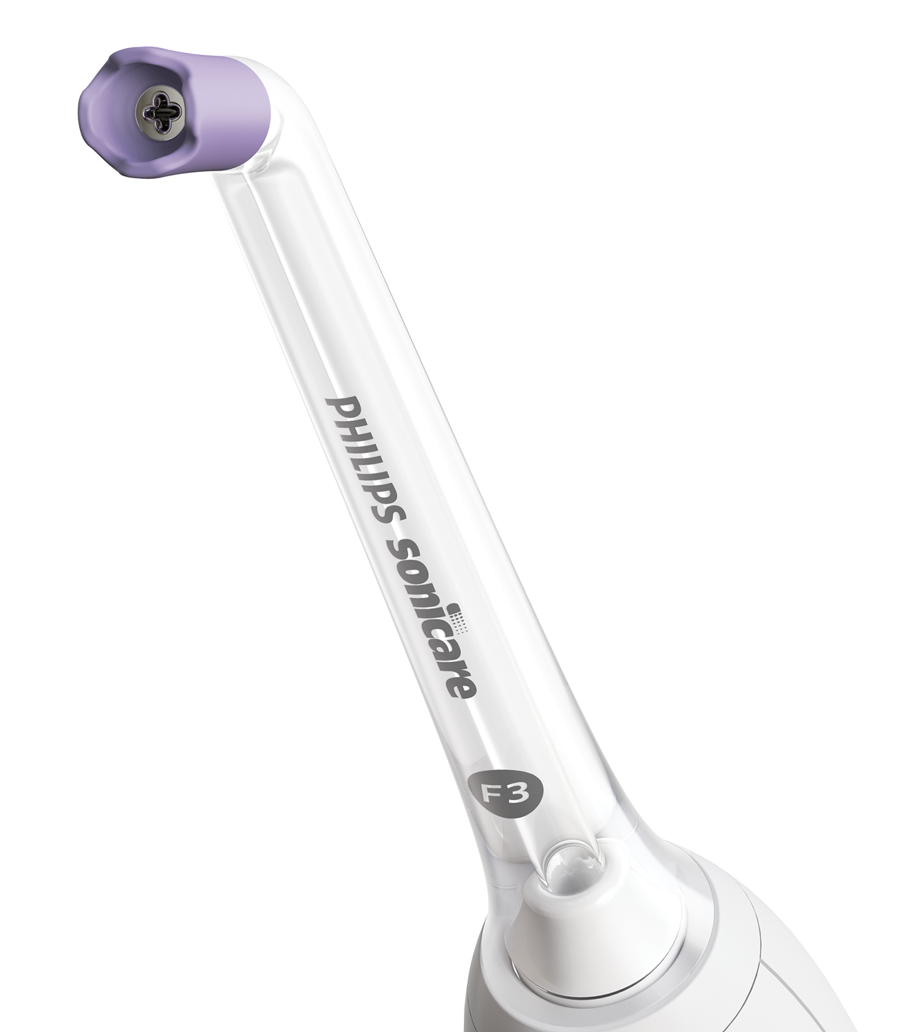 Philips Sonicare toothbrush head, white with a purple brush.