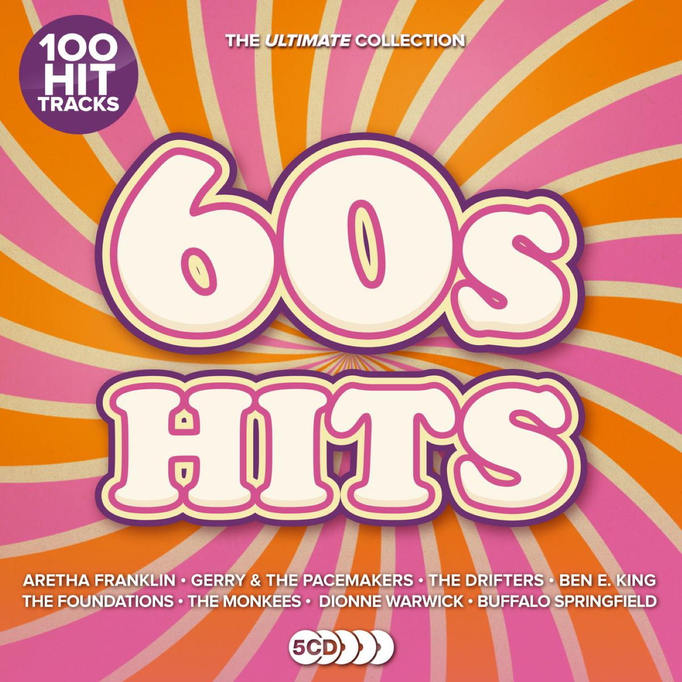 Albumhoes. 60s Hits-tekst op een wervelende achtergrond.