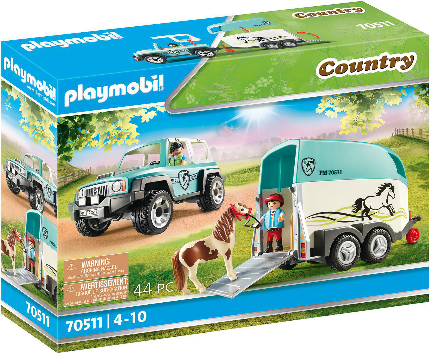 PLAYMOBIL 70511 PKW mit Ponyanhänger Spielset, Mehrfarbig