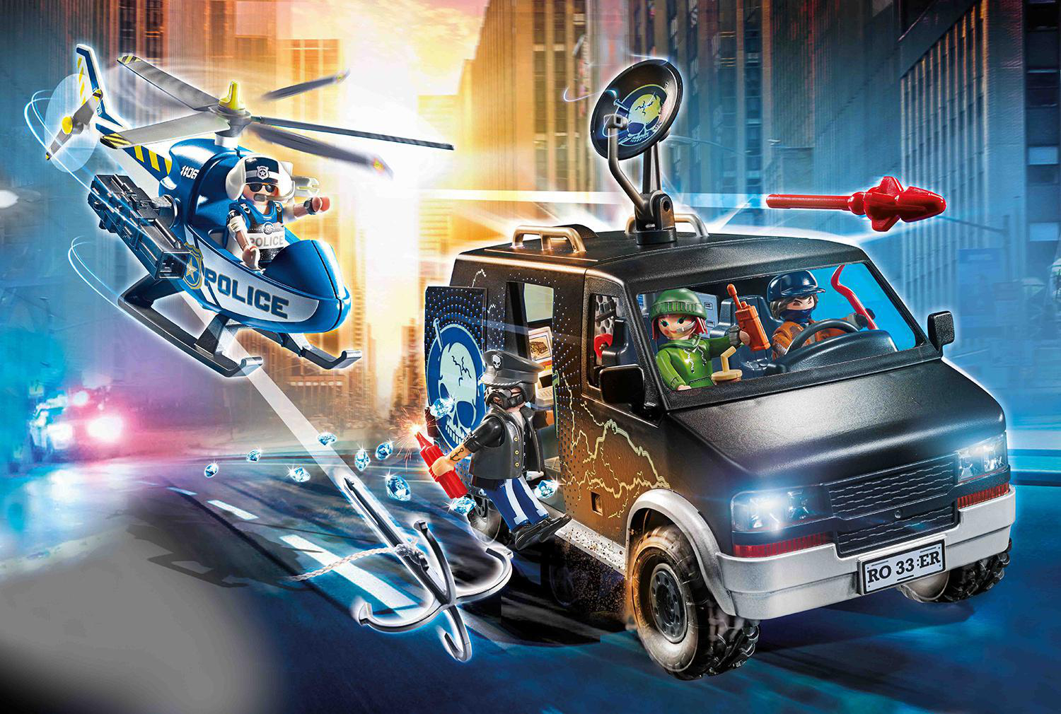 PLAYMOBIL 70575 Polizei-Helikopter: Verfolgung des Fluchtfahrzeugs Spielset, Mehrfarbig