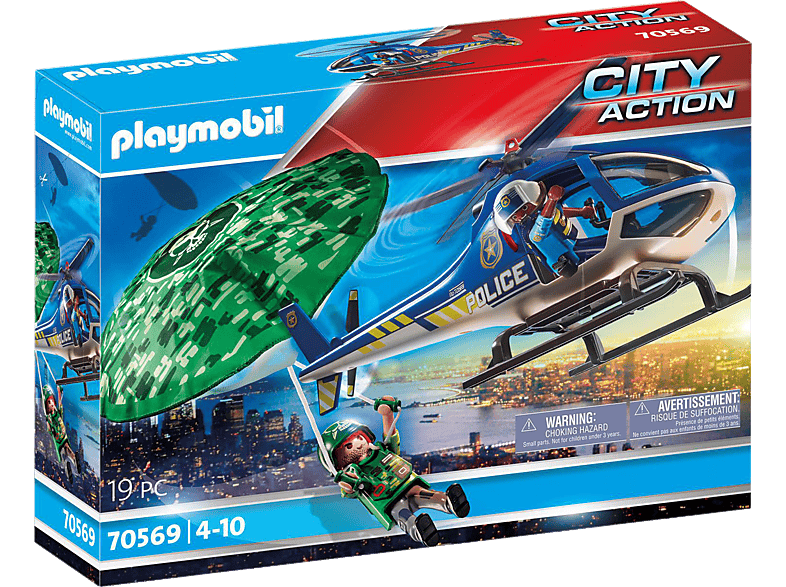 Playmobil 70569 City Action: Polizei-Hubschrauber: Fallschirm-Verfolgung (4-10 Jahren); Spielset
