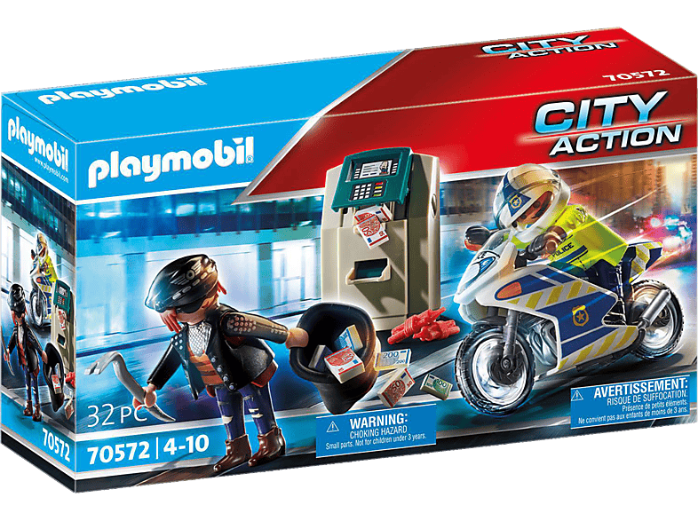 Playmobil 70572 City Action: Polizei-Motorrad: Verfolgung des Geldräubers (4-10 Jahren); Spielset
