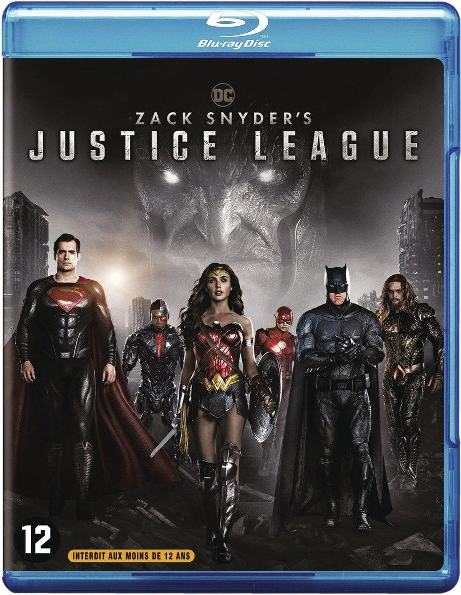 Boîtier Blu-ray de Justice League. Montre Superman, Batman, Wonder Woman, etc. Classification : 12 ans.