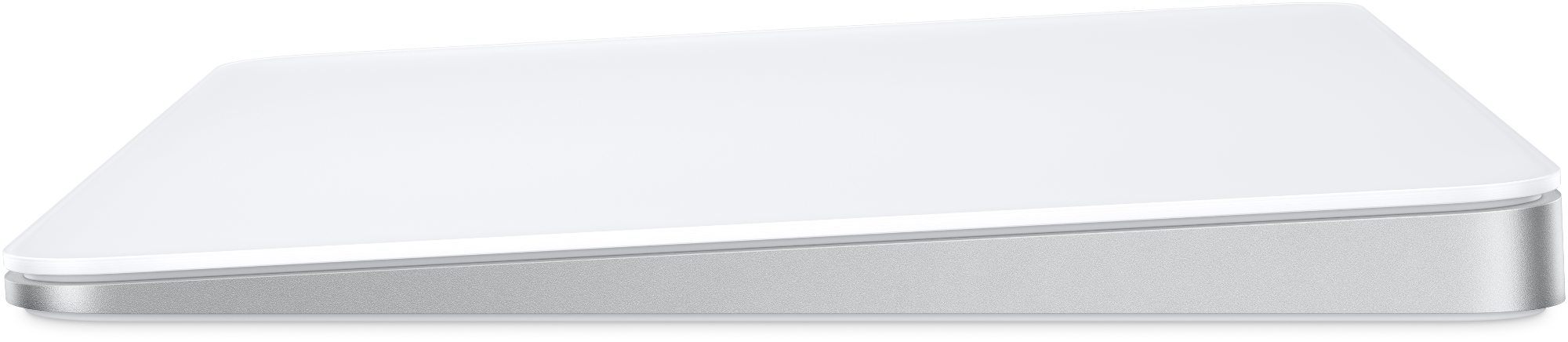 Seitenansicht eines weißen Apple Magic Trackpad.