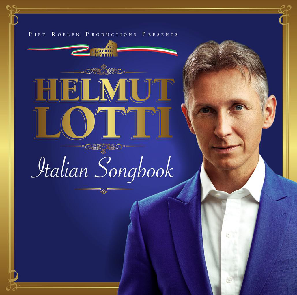Helmut Lotti Albumcover. Mann im blauen Anzug, weißes Hemd, Text: Helmut Lotti, Italian Songbook.