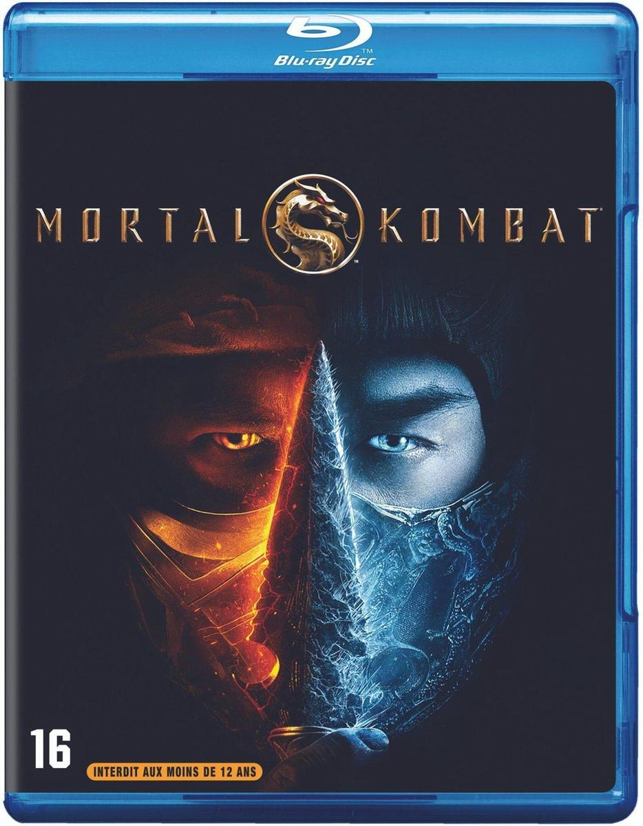 Disque Blu-ray du film Mortal Kombat, avec un boîtier bleu et une image sur la couverture.