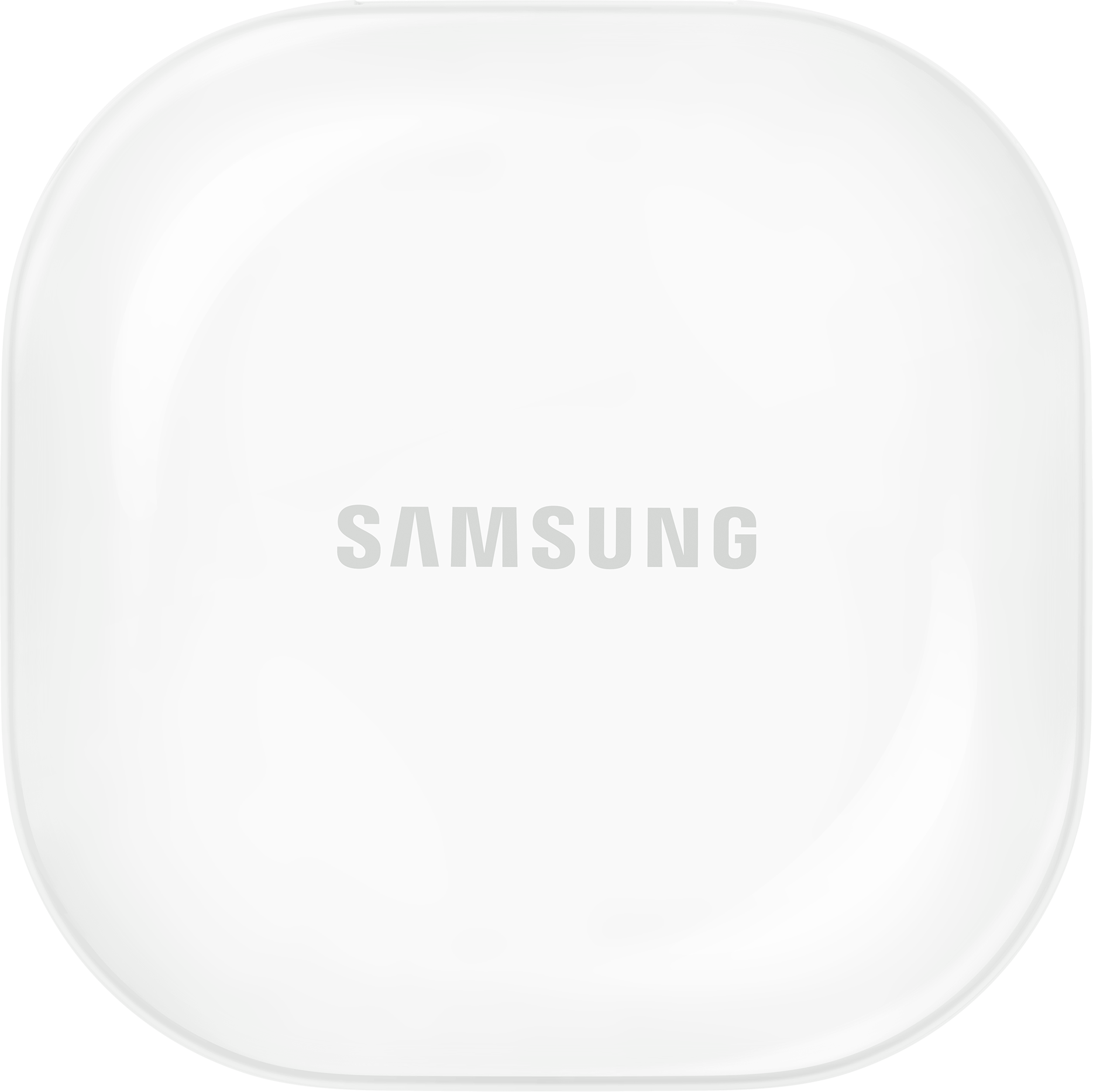 Étui circulaire blanc Samsung avec le nom de la marque dessus.