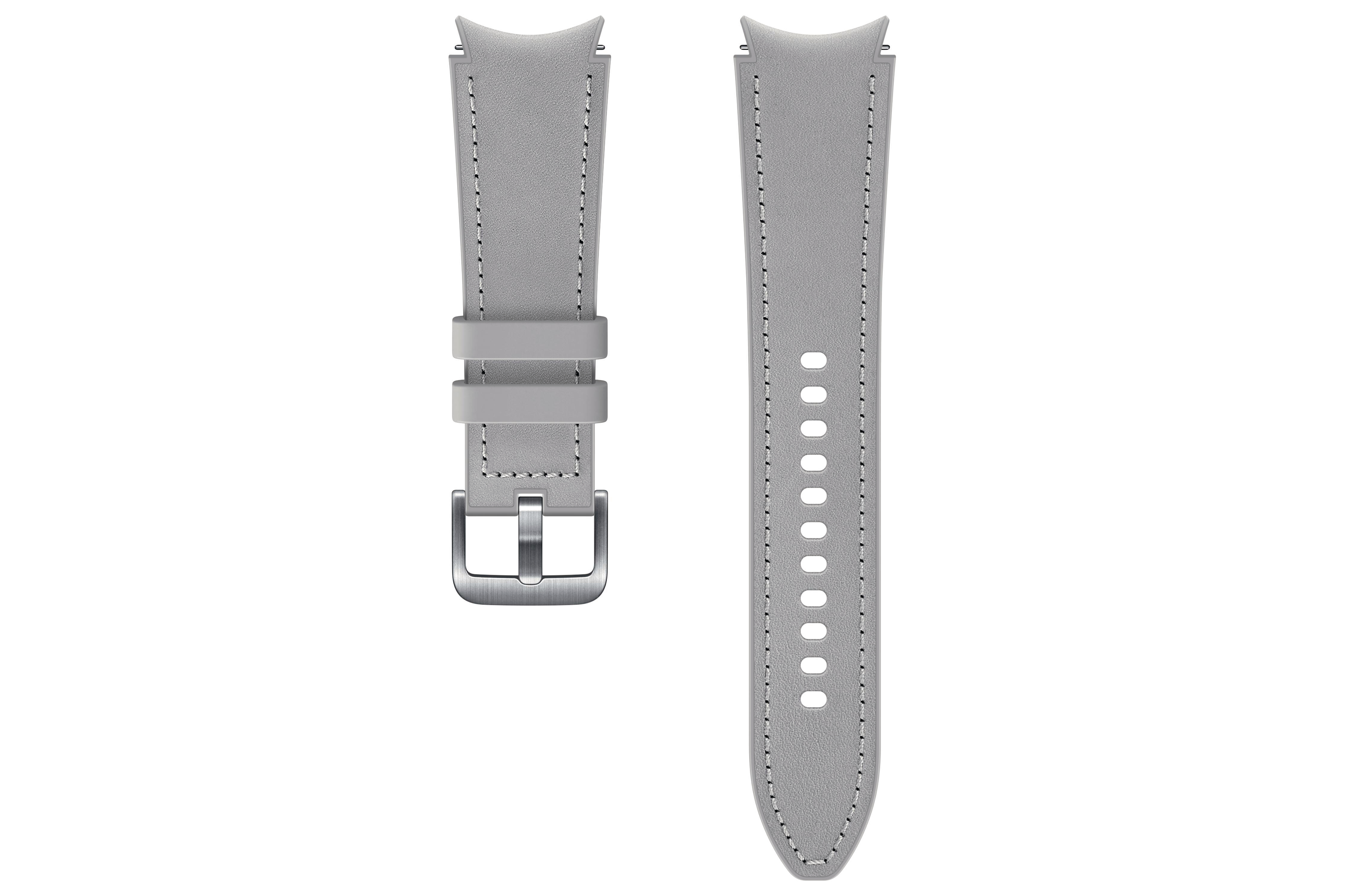 SAMSUNG ET-SHR89LSEGEU Hybrid Leather Band (20 mm, M/L), Ersatzarmband, Silber