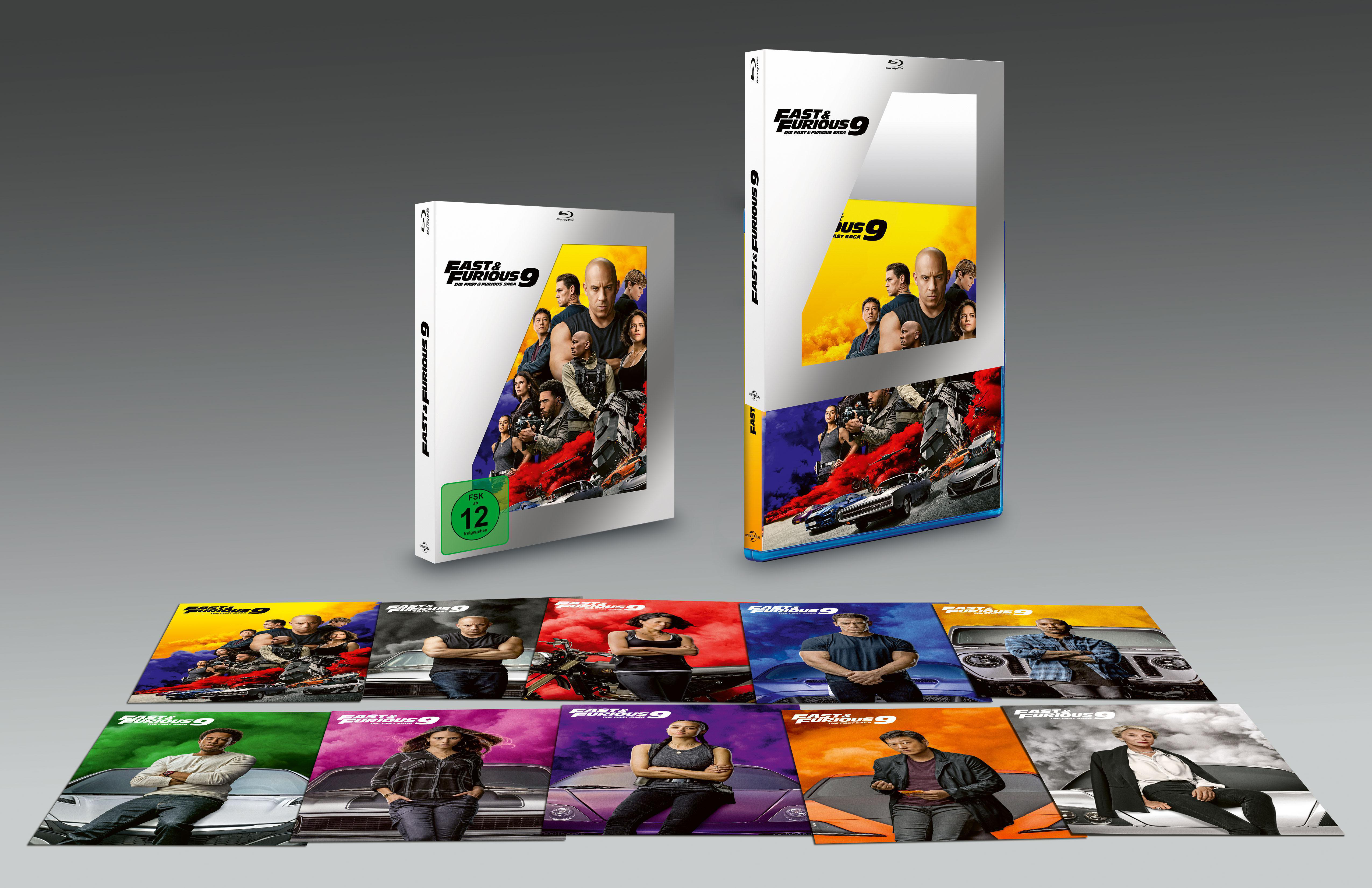 Fast & Furious 9 Blu-ray und DVD Boxsets und einzelne Filmcover werden angezeigt.