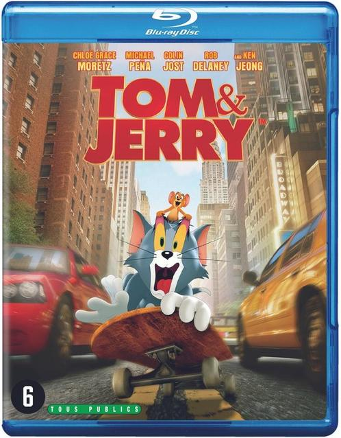 Couverture Blu-ray de Tom & Jerry. Tom et Jerry sur un skateboard dans une ville.