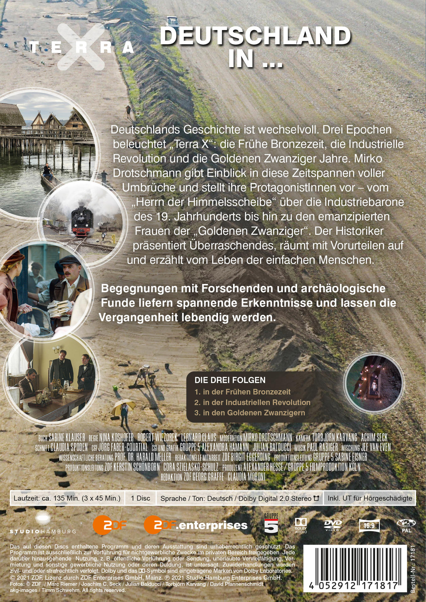 Rückseite einer DVD-Hülle mit Titel, Bildern und Text über eine historische Dokumentation. Enthält Szenen aus dem Film.