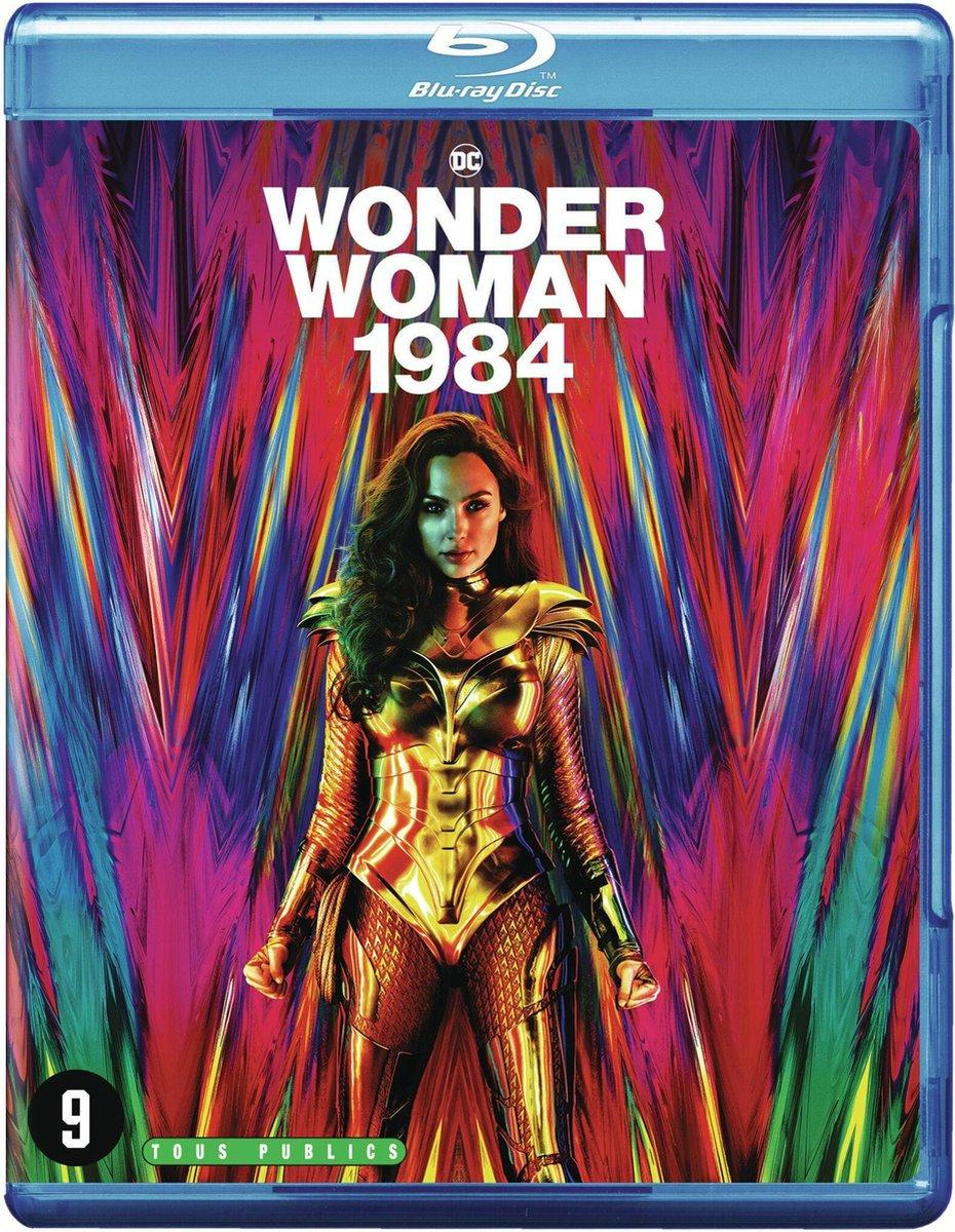 Pochette DVD de Wonder Woman 1984 avec Gal Gadot en armure dorée et étui bleu.