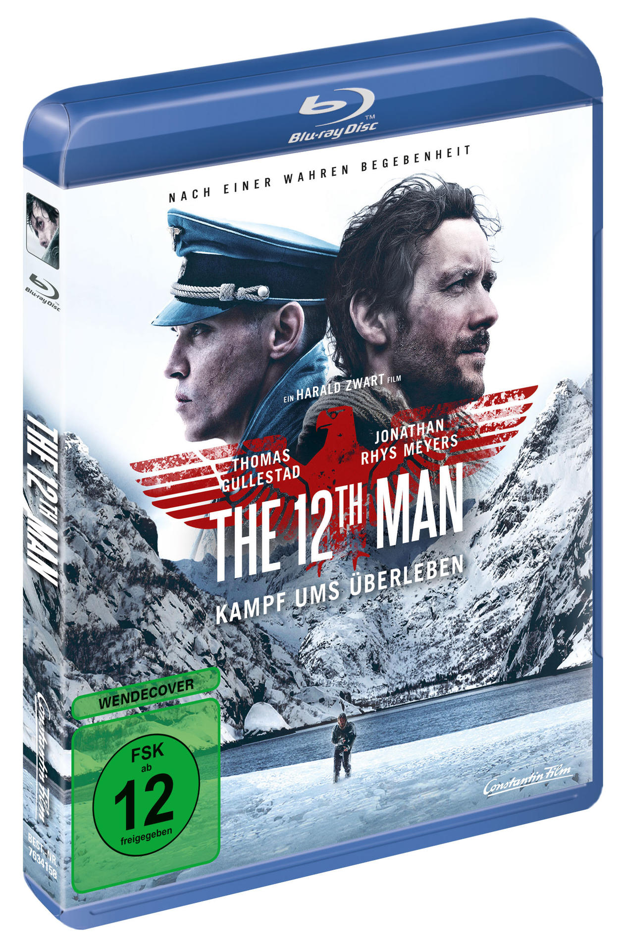 Blu-ray-Disc-Filmcover. Der 12th Man Film, zwei Männer in schneebedeckten Bergen.