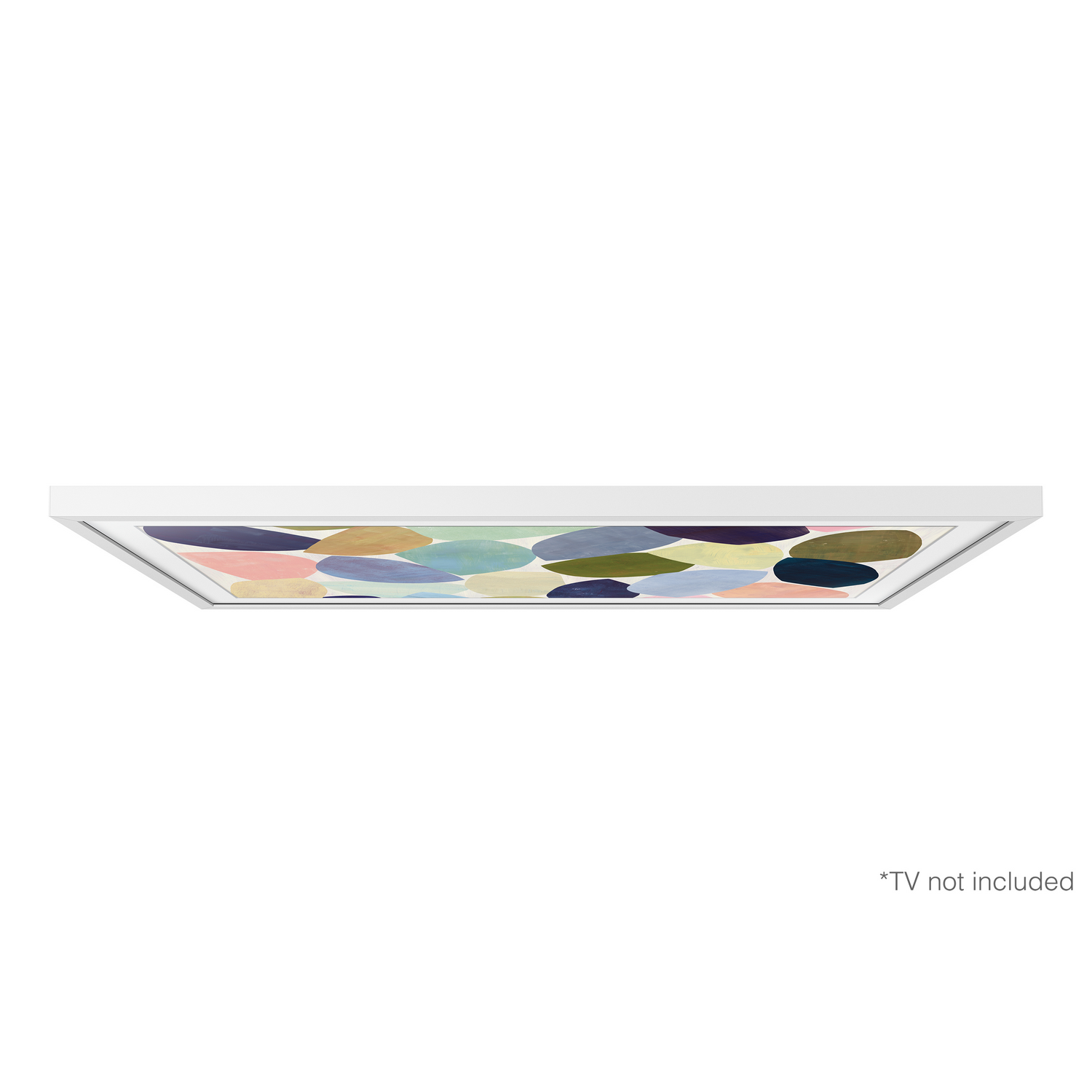 Un marco blanco con una obra de arte abstracta colorida. *TV no incluido* está en la parte inferior.