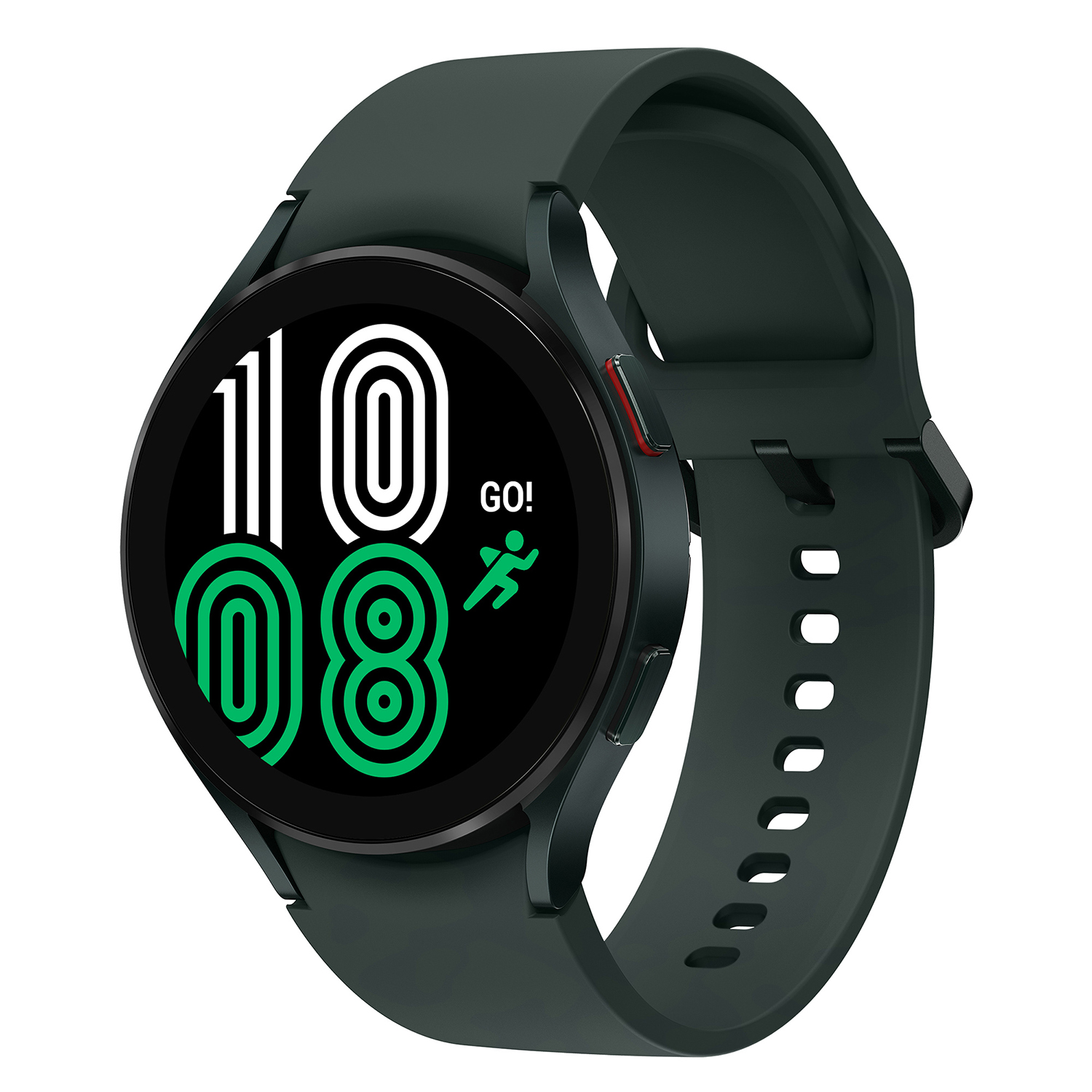 Samsung Galaxy Watch verde oscuro con bisel negro, mostrando la hora 10:08.