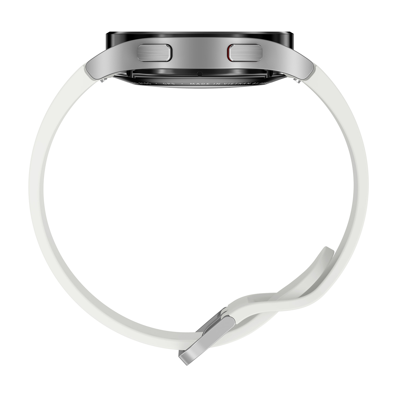 Smartwatch blanca con correa blanca.