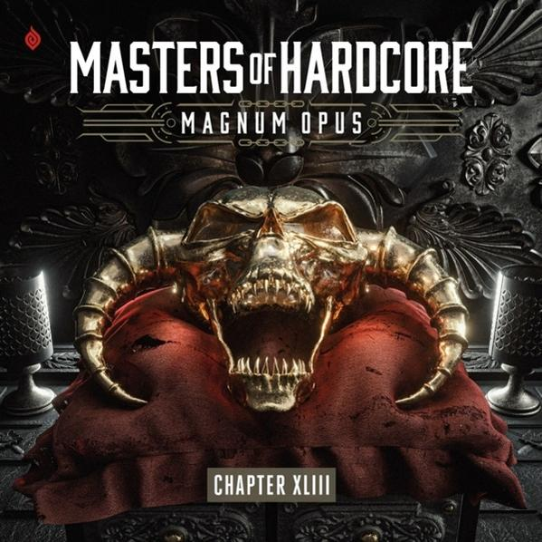 Albumcover mit goldenem Schädel auf rotem Kissen, darüber "Masters of Hardcore".