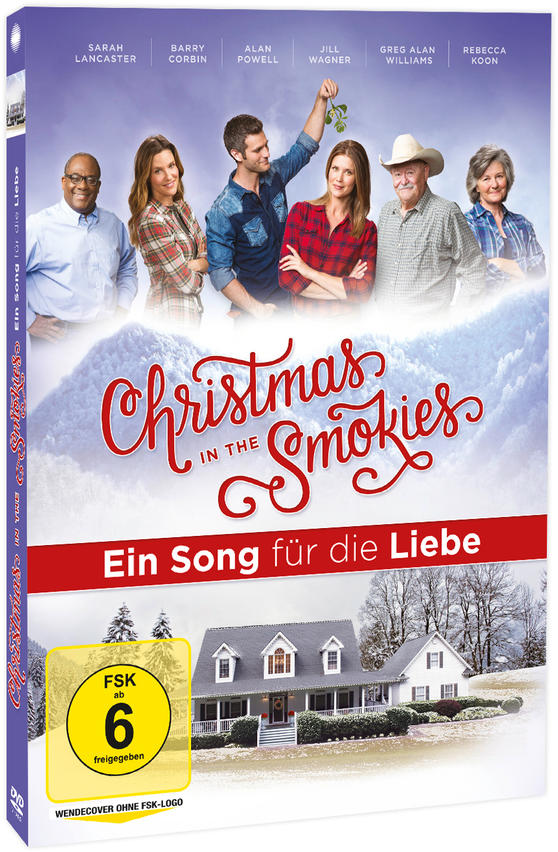 DVD-Cover für 'Christmas in the Smokies'. Enthält Schauspieler, Titel, eine schneebedeckte Berglandschaft und Text auf Deutsch.