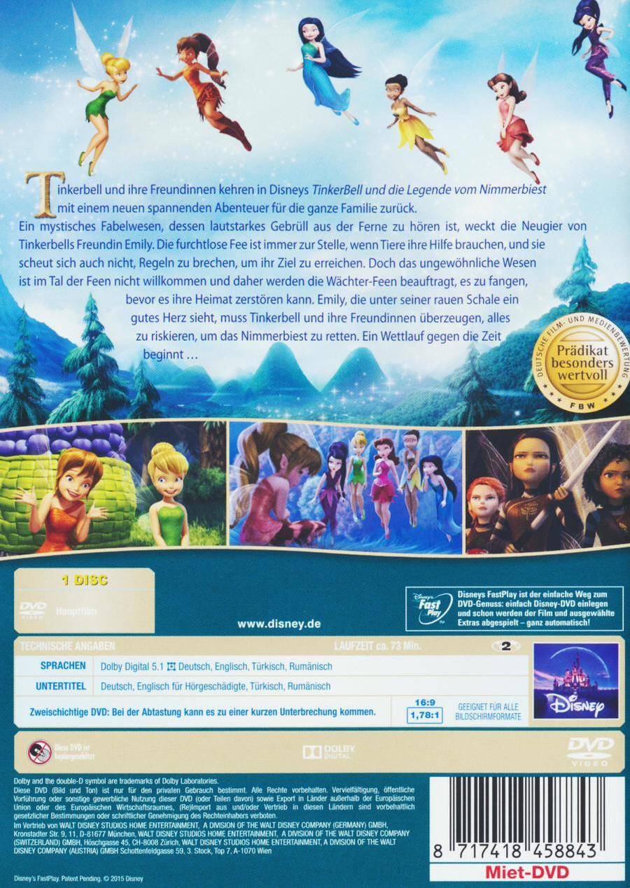 DVD-Hülle mit einem Filmcover mit Tinkerbell und Freunden mit Text.