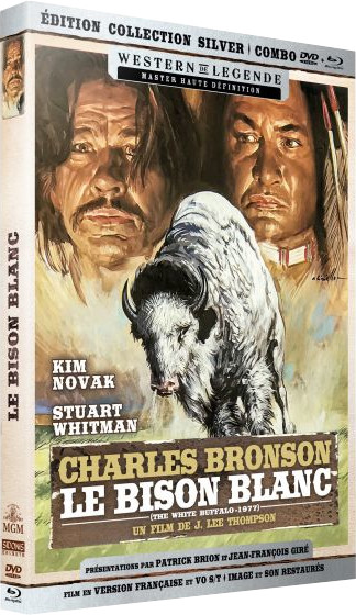 Boîtier DVD : Le Bison Blanc. Charles Bronson et d'autres sur la couverture. Texte français avec le titre du film.