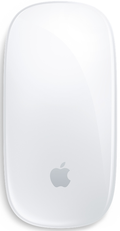 Souris Magic Mouse blanche Apple avec logo Apple. Surface brillante.