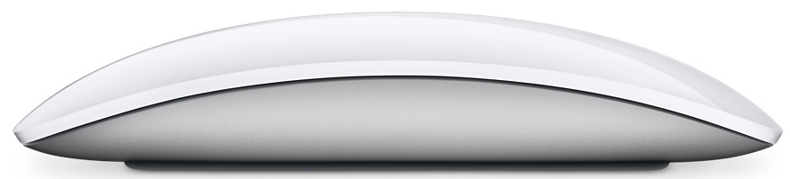 Apple Magic Mouse blanche. La souris est montrée de côté, avec un design incurvé et lisse.