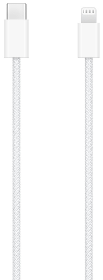 Câble de charge blanc avec connecteur USB-C et Lightning.