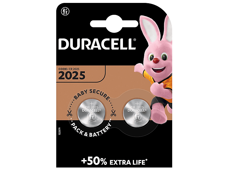 Duracell 2025 Lithium Knopfbatterie, 2er Pack (DL2025/CR2025); Knopfzelle