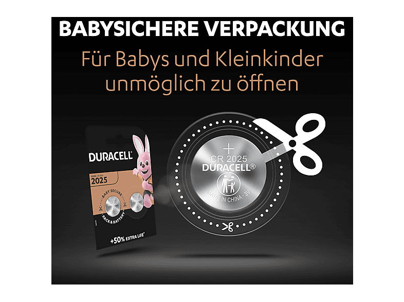 Duracell 2025 Lithium Knopfbatterie, 2er Pack (DL2025/CR2025); Knopfzelle — Foto 4 von 5