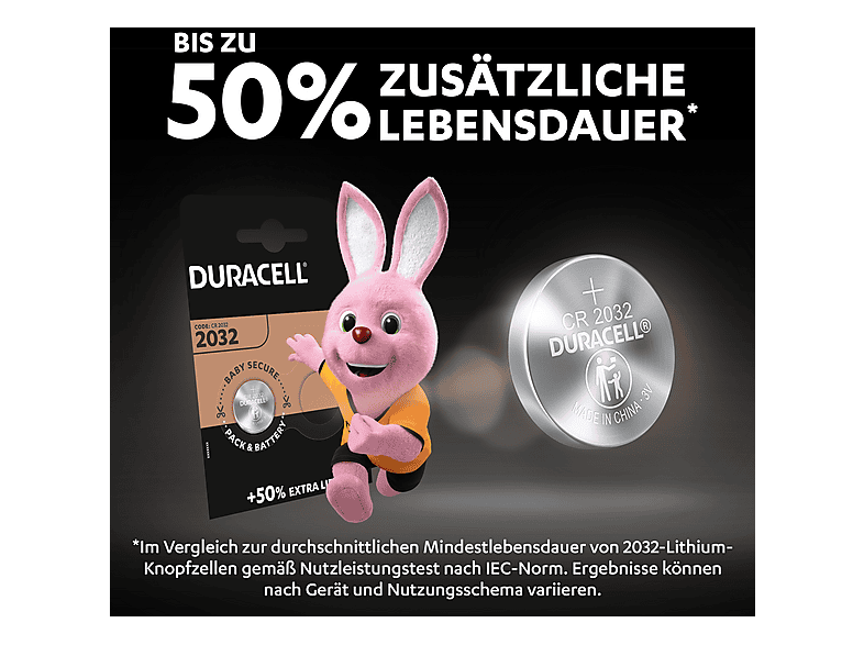 Duracell 2032 Lithium Knopfbatterie, 2er Pack (DL2032/CR2032); Knopfzelle — Foto 4 von 5