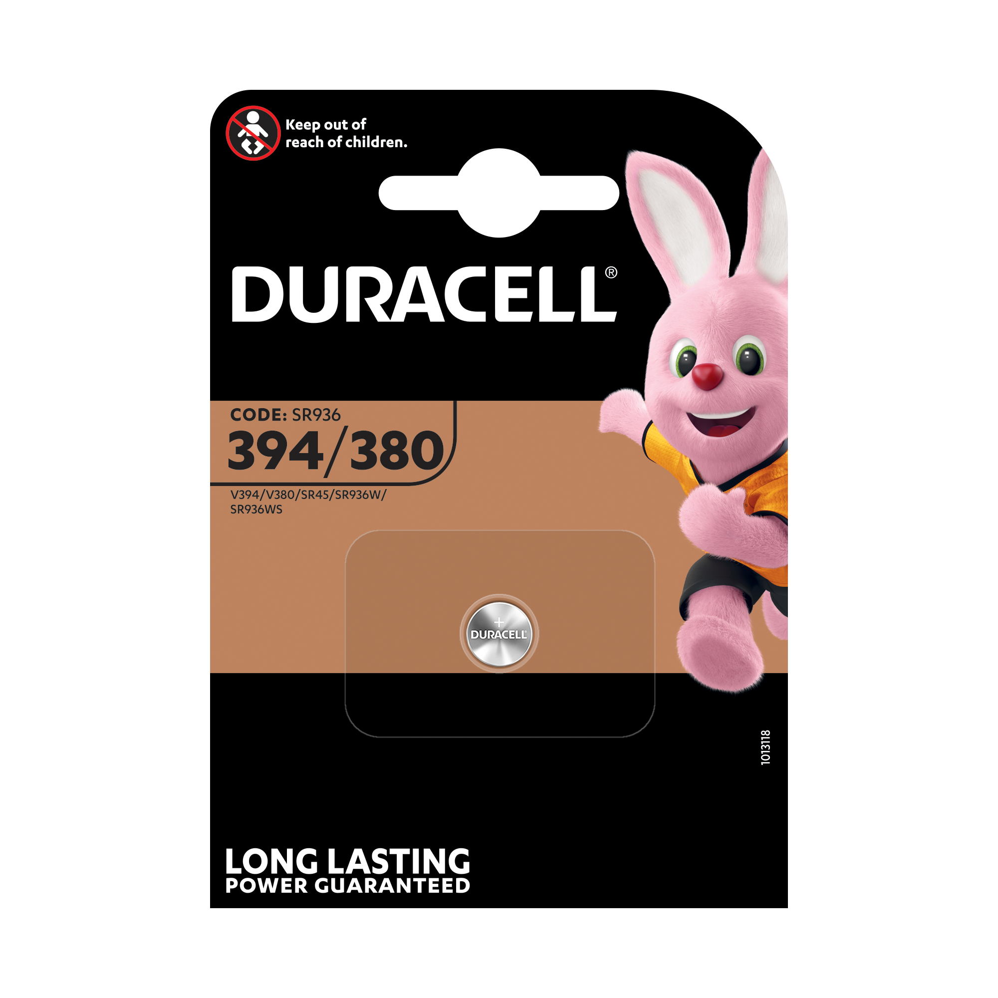 Duracell-Batteriepack mit einem rosa Häschen und Text.