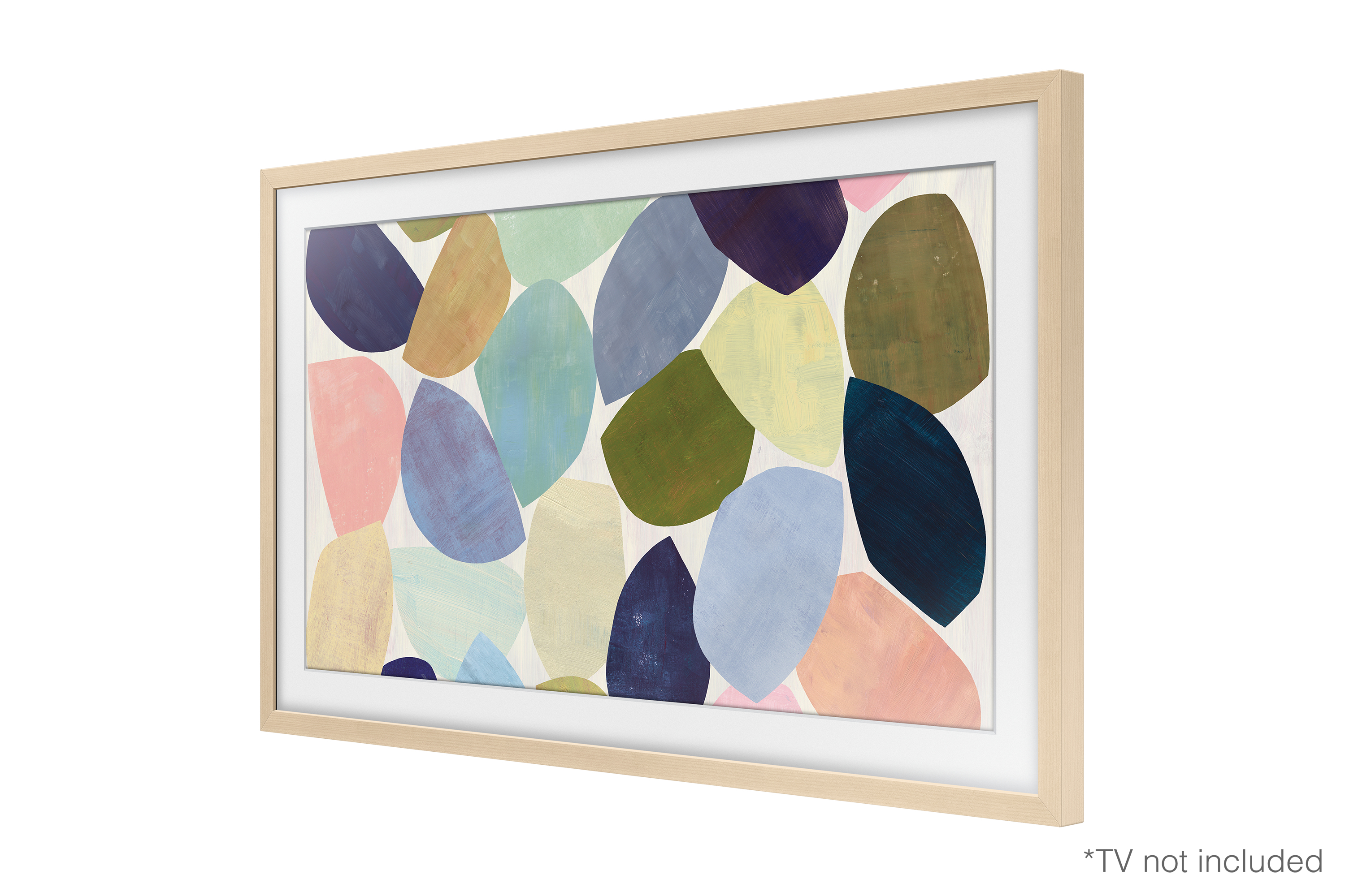Arte abstracto en un marco, varios colores y formas.