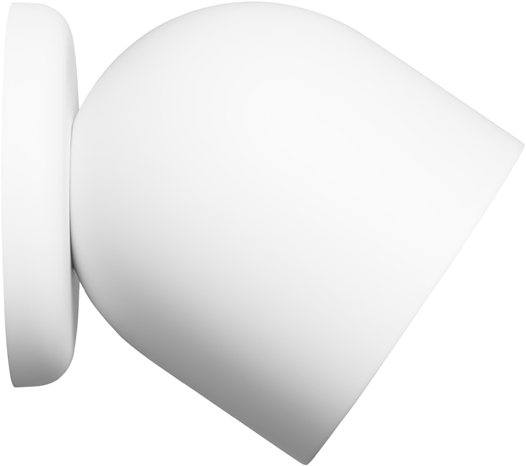 White, rounded security camera on a black background.