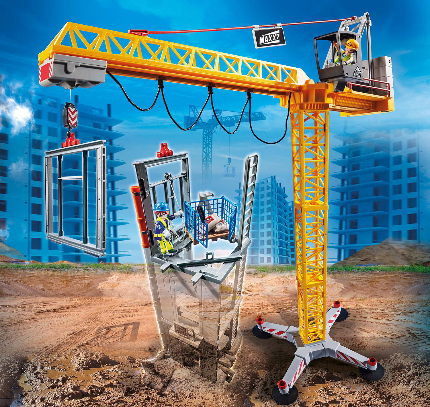 PLAYMOBIL 70441 RC-Baukran mit Bauteil Spielset, Mehrfarbig