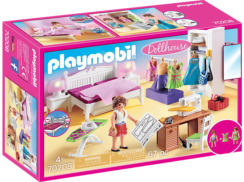 PLAYMOBIL 70208 Schlafzimmer mit Nähecke Spielset, Mehrfarbig Kunststoff