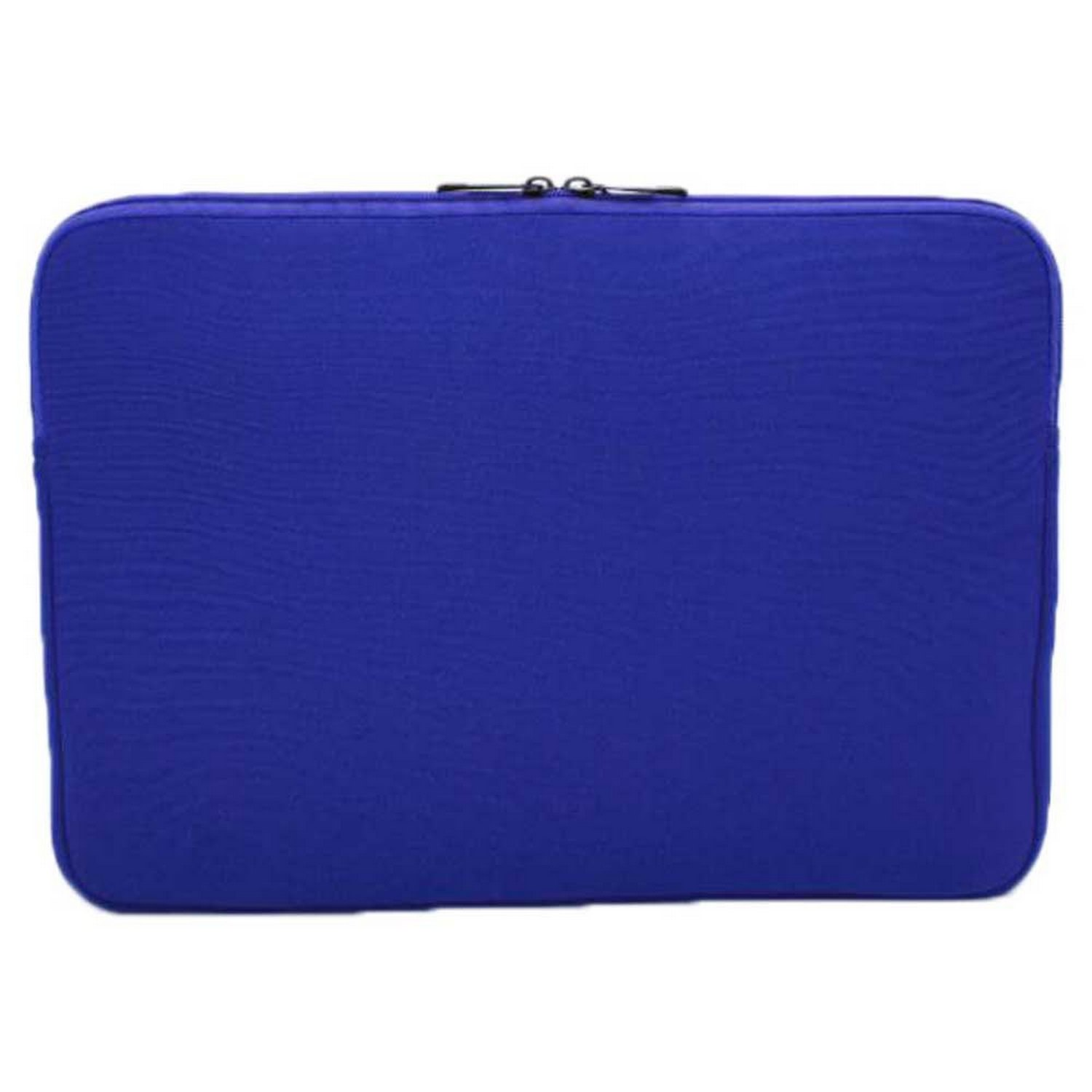 Una funda para portátil azul cobalto con cierre de cremallera.