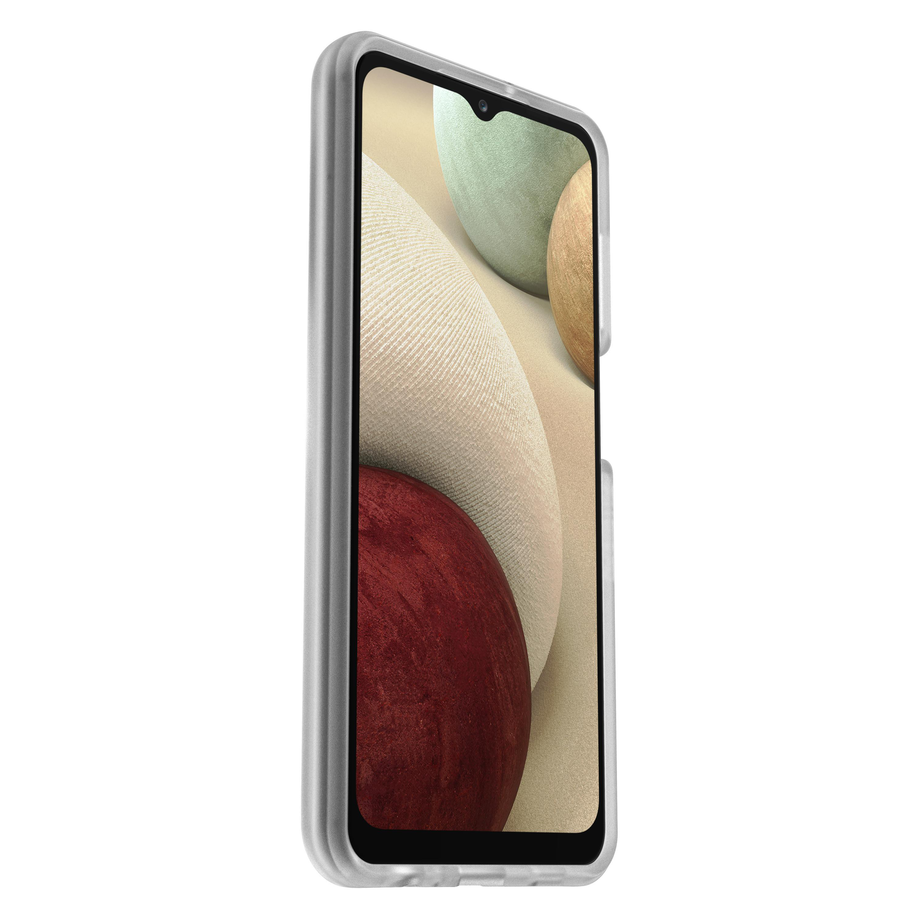 Smartphone mit silbernem Rahmen. Der Bildschirm zeigt abstrakte, farbenfrohe Formen, hauptsächlich beige und rot.