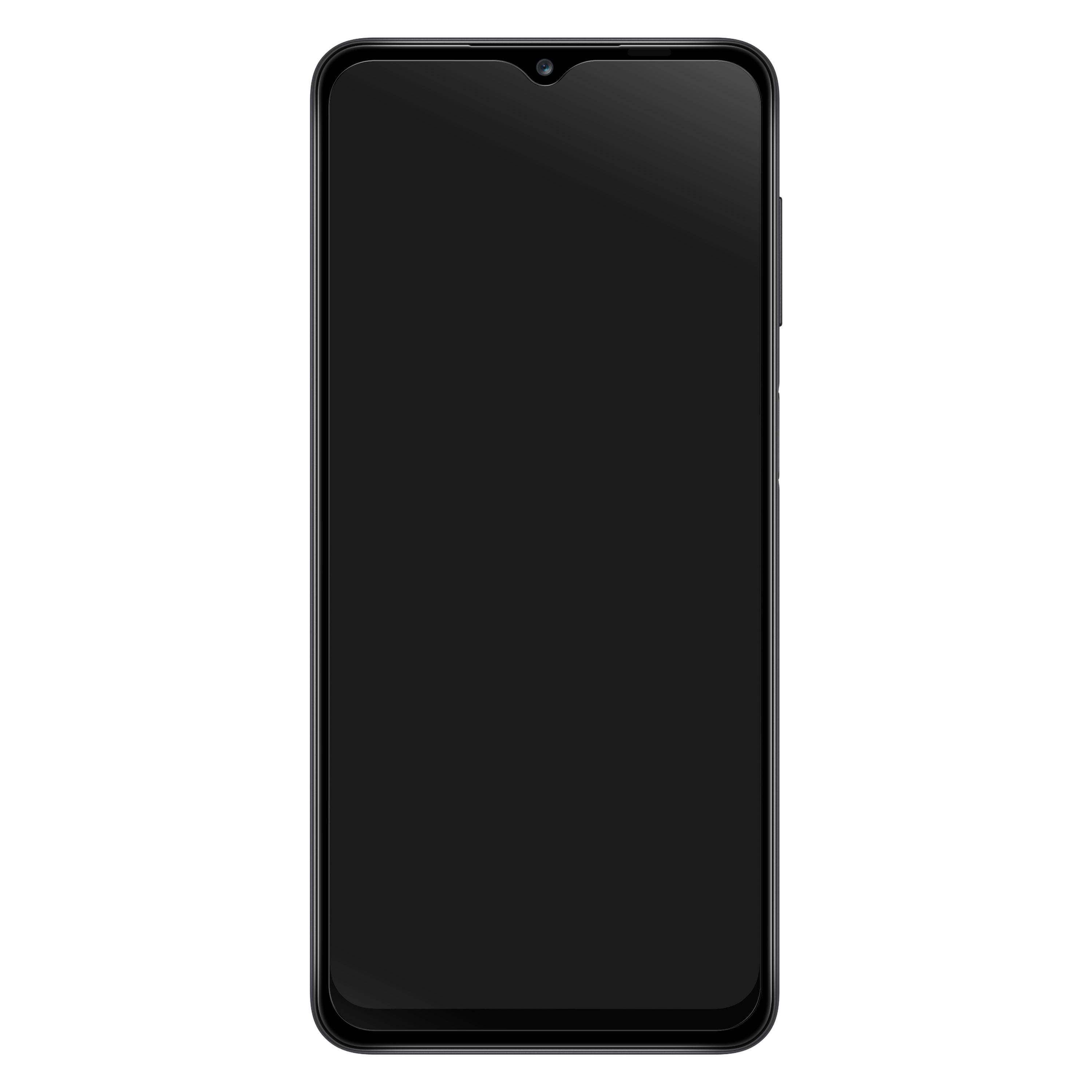 Schwarzes Smartphone mit Vollbild. Der Bildschirm ist ausgeschaltet, nur schwarz.