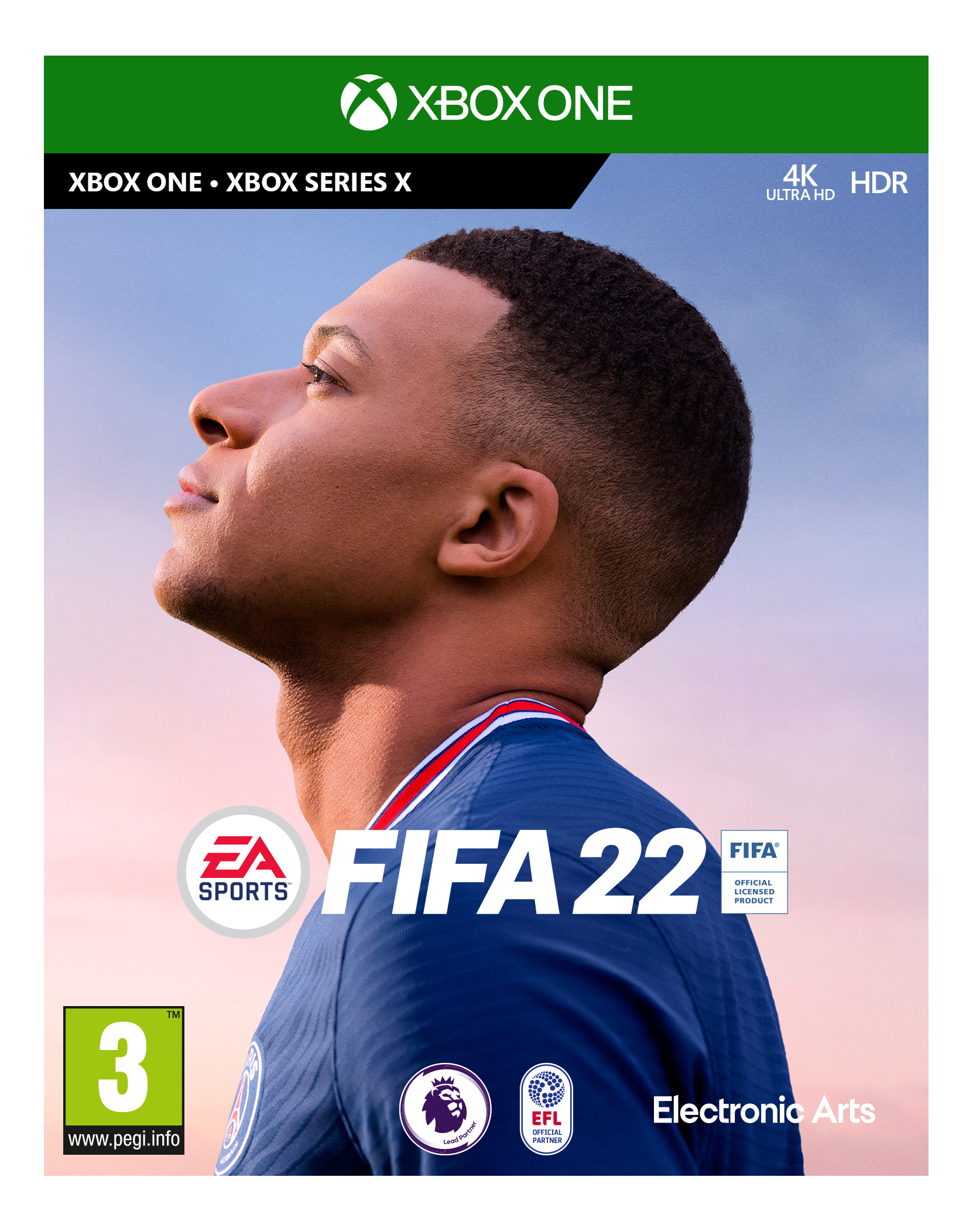 FIFA 22 Spielcover mit einem Fußballspieler.
