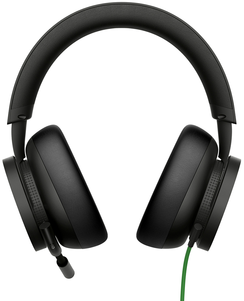 Black headphones with over-ear cups, a headband, and a boom mic.