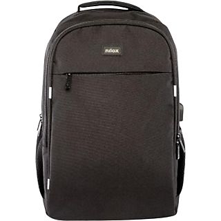 Mochila para portátil - Nilox Style NXBK041, Para portátil de hasta 15.6", 5 compartimentos, Poliéster, Negro