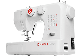 Máquina de coser - Singer SM024-RD, 24 Puntadas útiles, Luz LED, Enhebrador automático, Blanco/Rojo